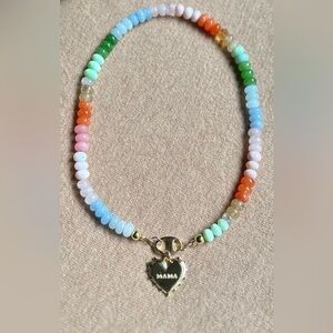 MAMA gold filled heart charm on semi-precious gemstone beaded candy necklace
